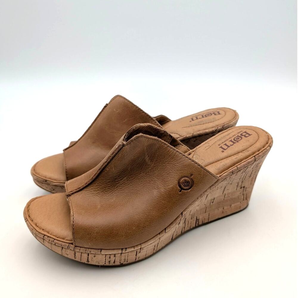 Børn Arie Platform Wedge Sandals Women's Open Toe Brown Size US8M EU38.5